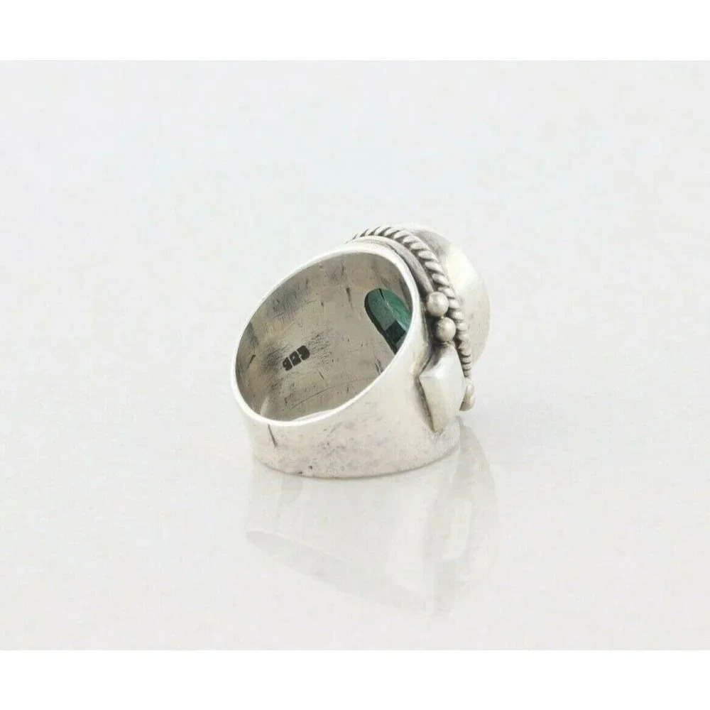 Sterling Silver Green Gemstone Ring Size 6 1/2 Large Chunky Ring - Picture 7 of 8